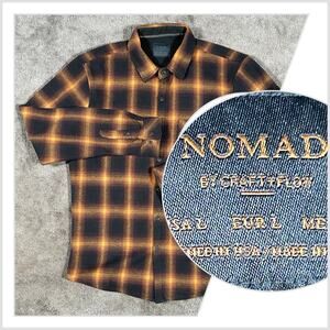 NOMAD Men's L Rust & Black Flannel Thermal Lined Shacket Shirt Windowpane Plaid